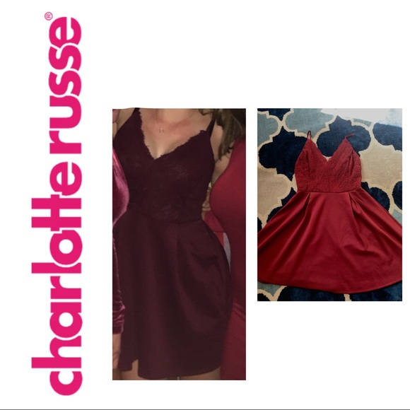 Wine Red Lace Bodice Skater Dress - Picture 11 of 11